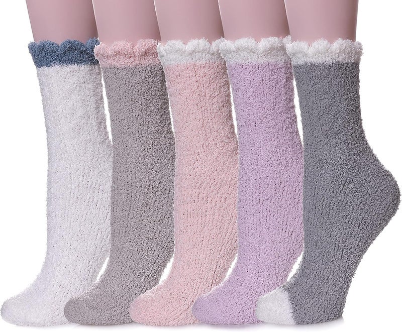 LINEMIN Womens Fuzzy Socks Cozy Fluffy Winter Warm Slipper Socks Microfiber Soft Home Sleeping Socks - Image 1